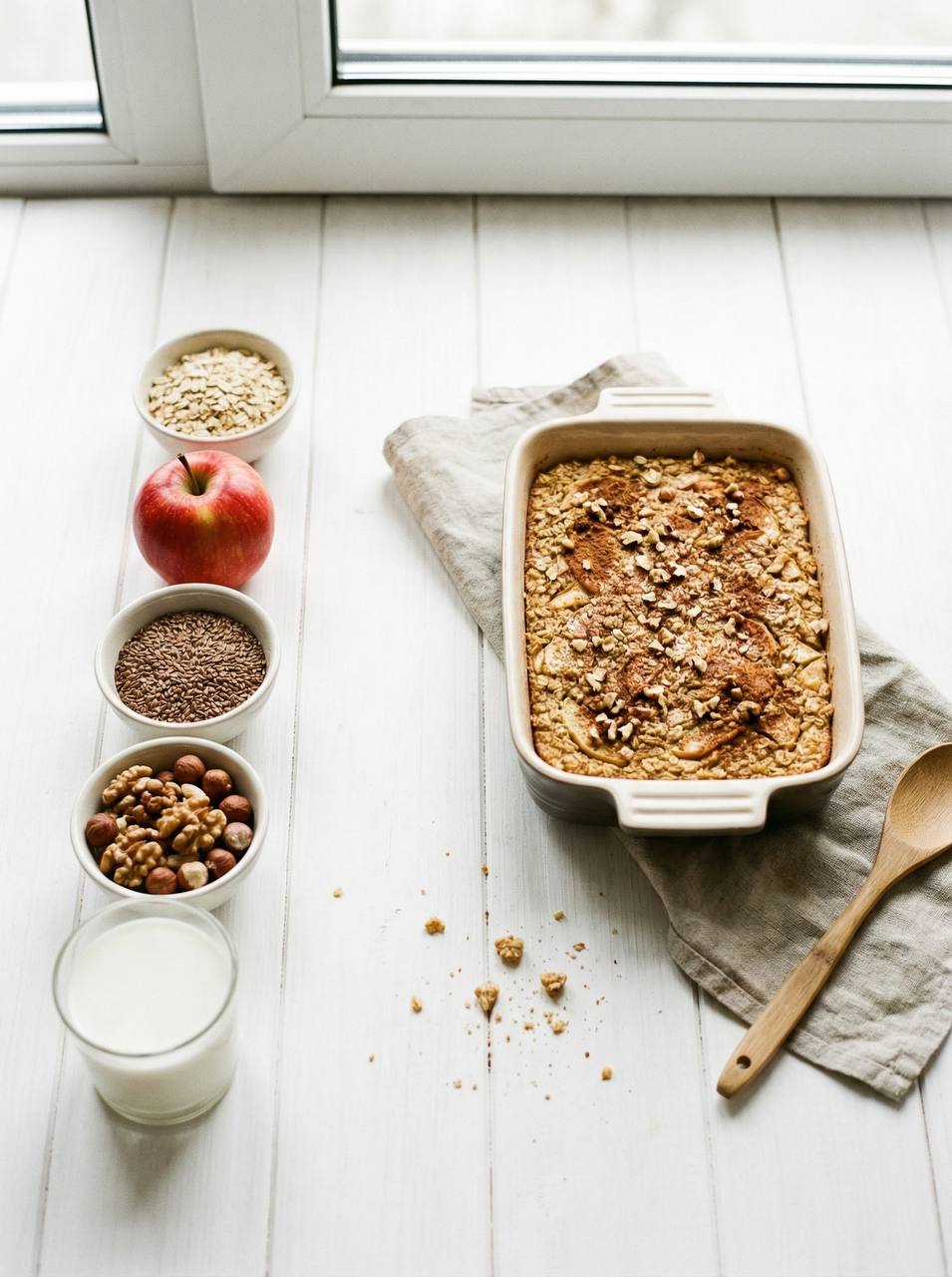 Avena al forno con mele, lino e noci
