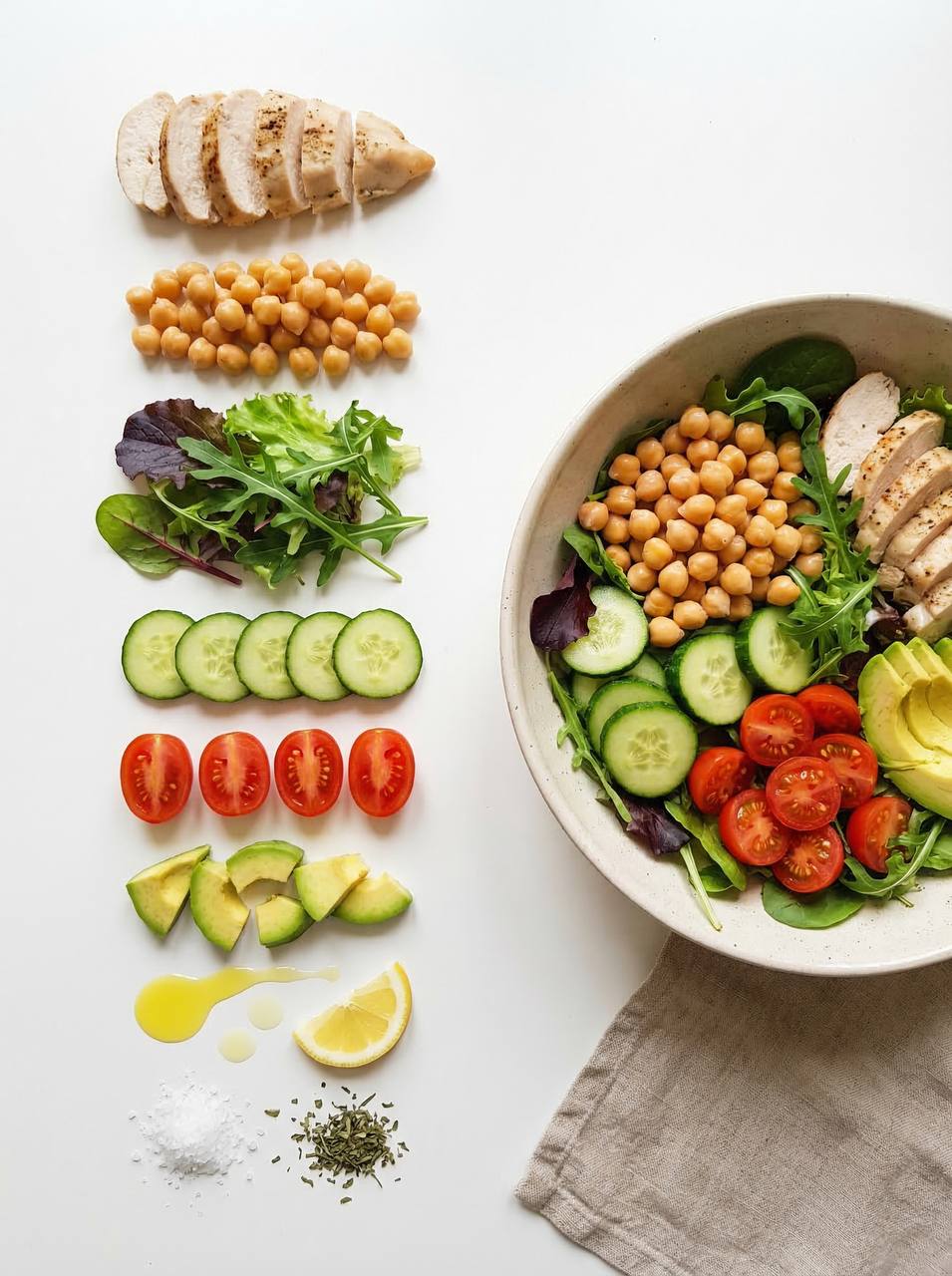 Insalata nutritiva con pollo e ceci