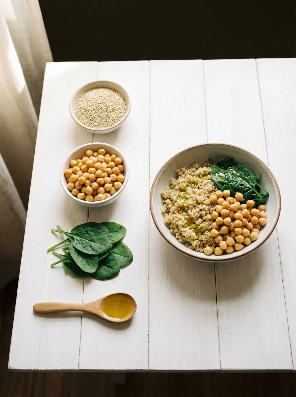 Quinoa con garbanzos y espinacas