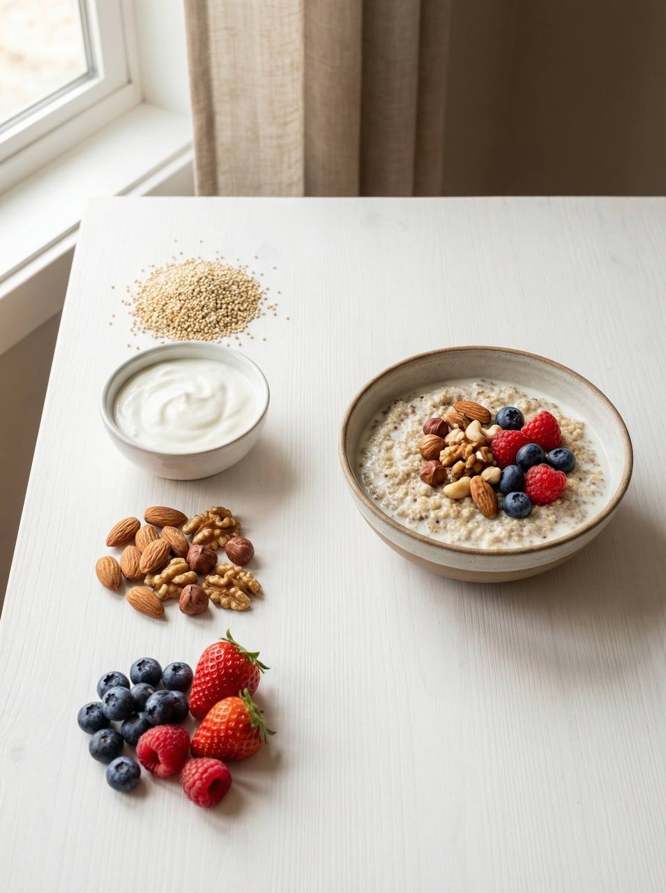 Yogurt con quinoa, noci e frutti di bosco